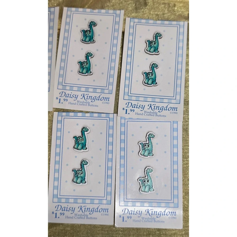 Vintage 1990 Daisy Kingdom Dinosaur Buttons Teal Blue Brontosaurus 566 L 566 S
